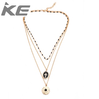 Jewelry Simple geometric alloy black drop round cross multi-necklace for girls for women low p