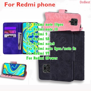 ฝาครอบโทรศัพท์ Exquisite pattern Leather Cases Card Slot Stand Covers Folder For Redmi note10 8 9 9A note8 note9 pro