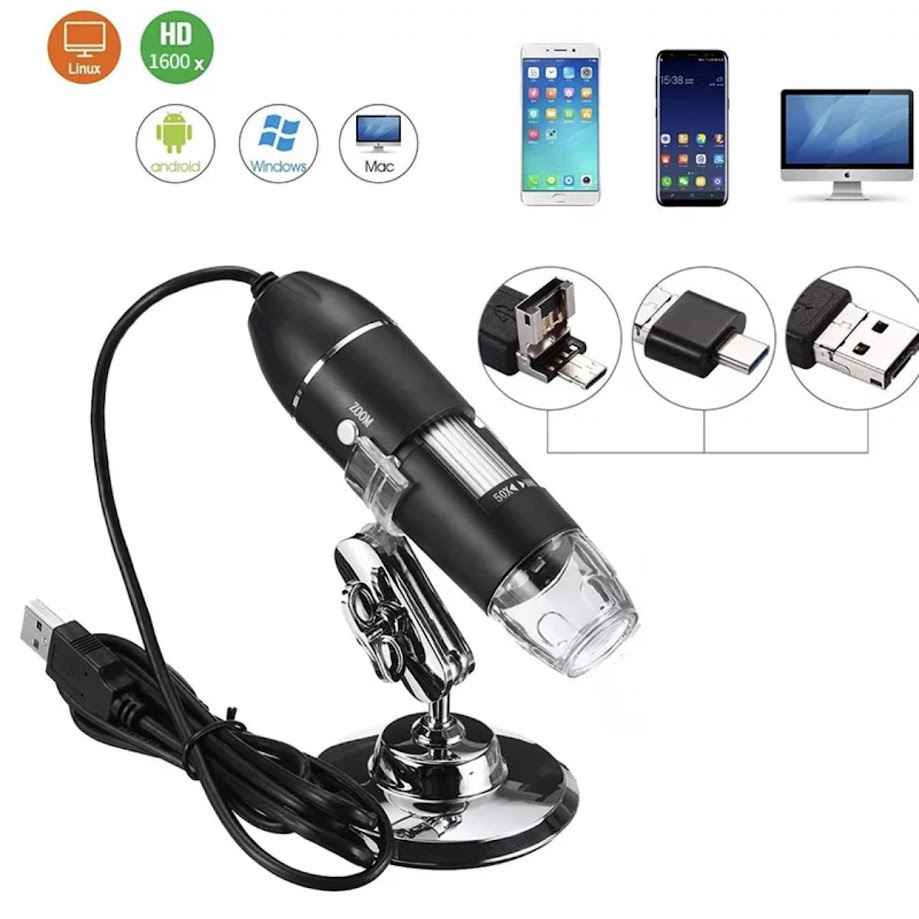 รูปภาพสินค้าแรกของพร้อมส่งจากไทย 1600X กล้องจุลทรรศน์ดิจิตอล LED Type-C/Micro USB 8 LED USBดิจิตอลแว่นขยายEndoscopeกล้อง