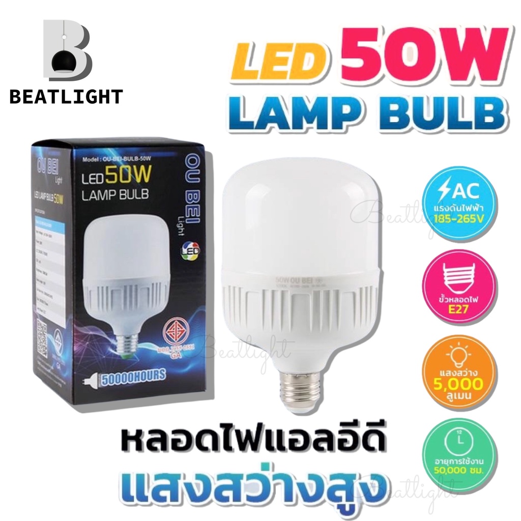 หลอดไฟ-led-หลอดกระบอก-ประหยัดไฟ-led50w-แสงสว่างสูง