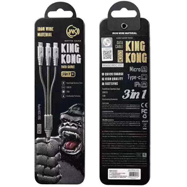 ภาพหน้าปกสินค้าสายชาร์จสปริงสแตนเลส WK WDC-013/WDC-095 KINGKONG Data Cable พร้อมส่ง จากร้าน fa0635048437 บน Shopee