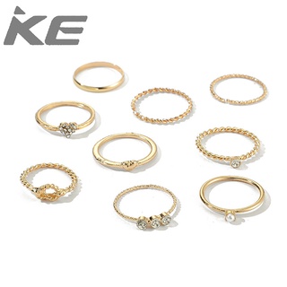 Simple diamond ring set of 9 Pearl wave pattern  tail ring for girls for women low price
