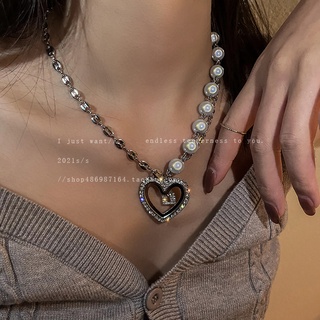 Diamond Pearl Love Necklace Womens Design Korean Geometric Chain Splicing Necklace Temperament Necklace for girls for w