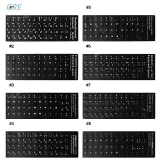 CRE  Durable Russian/French/Spanish/Japanese/German/Arabic/Korean/Italian Keyboard Language Sticker Black Background with White Lettering for Laptop PC Computer Accessories