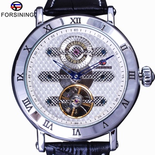 Forsining Classic Fashion Tourbillion Genuine Leather White Dial Blue Hand Automatic Mechanical Watch Men Watch Top Bran