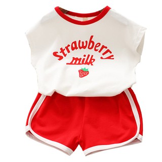 เซท เสื้อยืดแขนสั้น กางเกงขาสั้น Strawberry Milk
