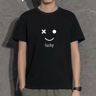 Tee Mashoo LUCKY ฤดูร้อนคอกลมลําลองแขนสั้นเสื้อยืดผู้ชายที่กําลังมาแรงผ้าฝ้าย Unisex คุณภาพสูง eIv