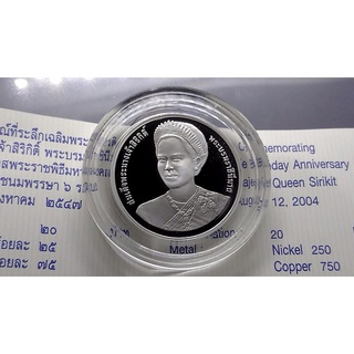 เหรียญ 20 บาท นิเกิลขัดเงา วาระครบ 72 พรรษา ราชินี  พร้อมใบเซอร์ สวยหายาก