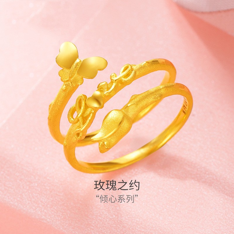 เวียดนามทรายทองสีทองแหวนวงกลมคู่ผีเสื้อรักดอกไม้ที่อาศัยอยู่แหวนแหวนกุหลาบพันธสัญญาแหวนของขวัญเด็ก