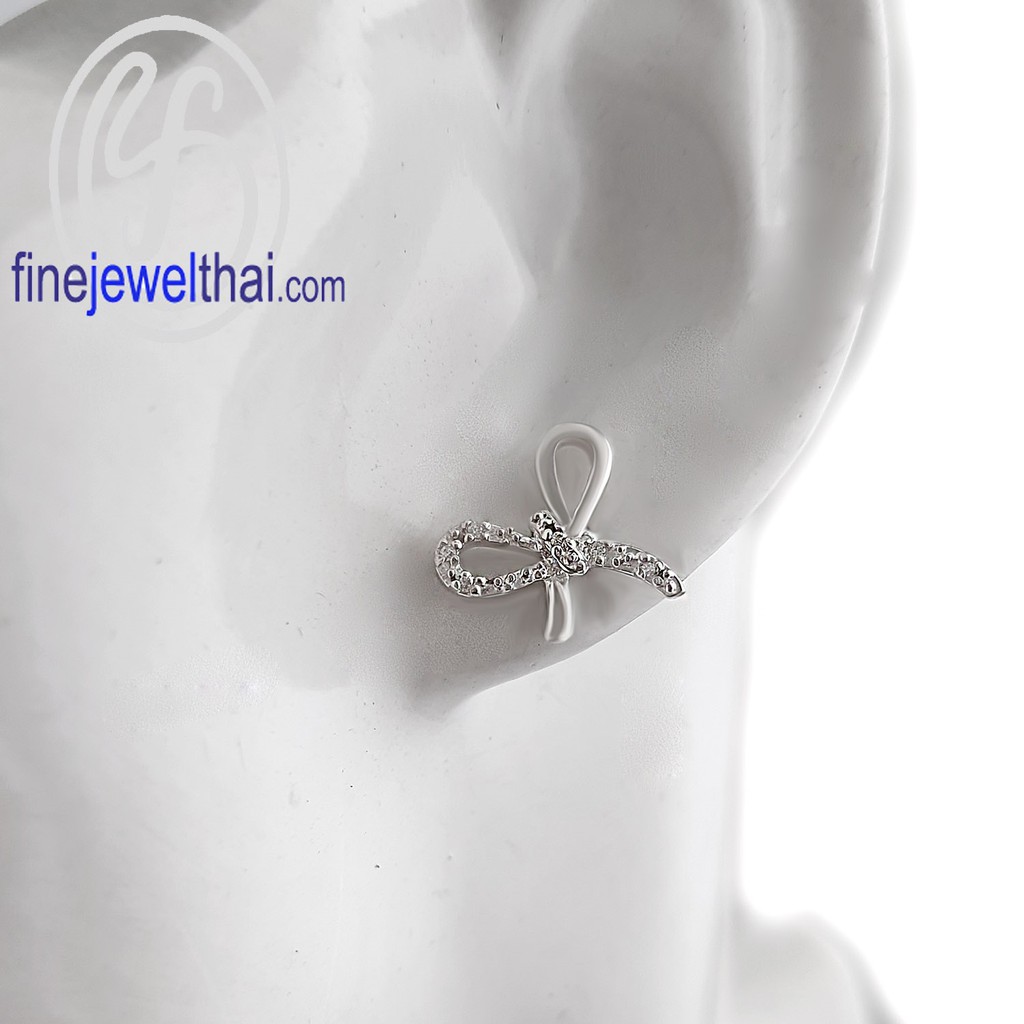 ต่างหู-ต่างหูโบว์-ต่างหูเพชร-ต่างหูเงินแท้-ribbon-diamond-cz-silver-earring-e1164cz00p