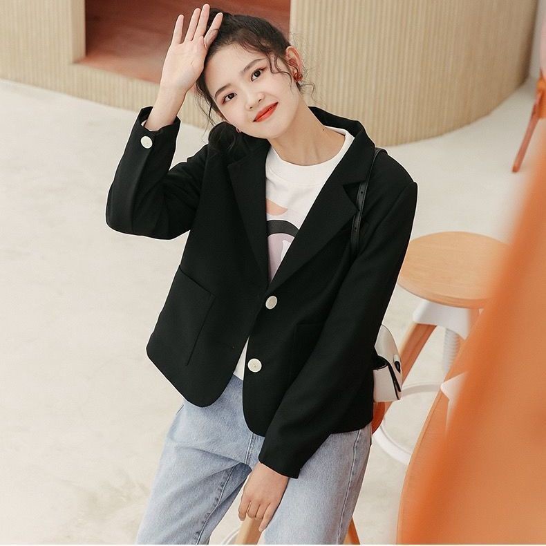 เสื้อสูทผู้หญิงใหม่เกาหลีย้อนยุคสบาย-ๆ-สั้นแขนยาวเสื้อสูท-สูทลําลอง-เสื้อ-blazer-เสื้อเบลเซอร์