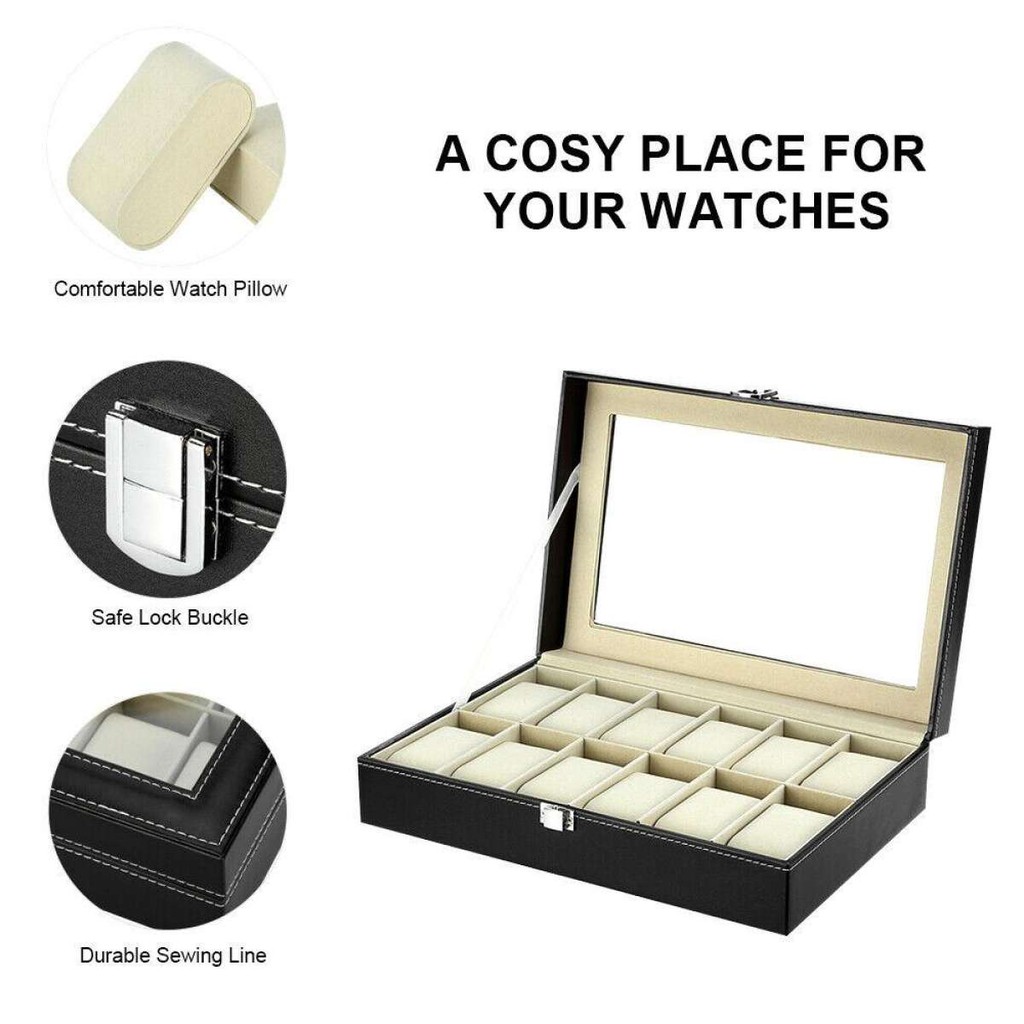 ภาพสินค้ากล่องนาฬิกา กล่องเก็บนาฬิกาข้อมือ กล่องใส่นาฬิกา 3/6/10/12 เรือน ฝากระจก กล่องใส่เครื่องประดับ Leather Watch Box จากร้าน buybuytech บน Shopee ภาพที่ 6