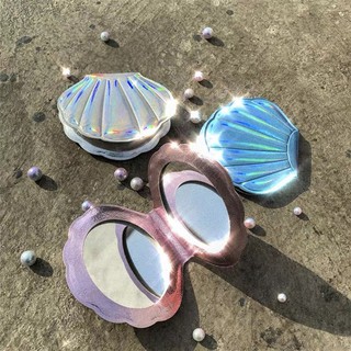 🔥Hot sale~ Dream laser color girl heart bling shell fairy small mirror portable double-sided makeup makeup mirror