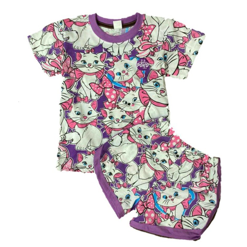 ชุดเซทเด็กหญิงเสื้อผ้าเด็กพิมพ์ลายแมวสีม่วงxl