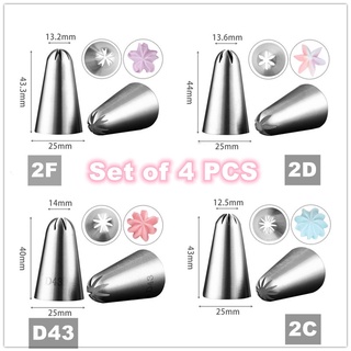 ชุดท่อหัวฉีดไอซิ่งสแตนเลส Cherry Blossoms 2C 2D 2F D43 4 ชิ้นสําหรับตกแต่งเค้ก