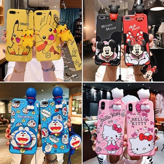 For Vivo V20 Y20 Y20i Y12S Y50 Y30 V17 V19 Phone Case Hellokitty Doraemon Mickey Minnie Pikachu + Lanyard +Holder Cartoon Cute Soft TPU Back Cover