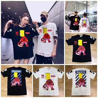 เสื้อครอป simpson x off white แนวโน้มฤดูร้อนนักเรียนพลังฤดูใบไม้ผลิชายและหญิง