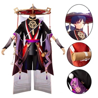 Genshin Impact The sixth table for Fatui Balladeer Scaramouche cosplay costume Set and Wig and Hat