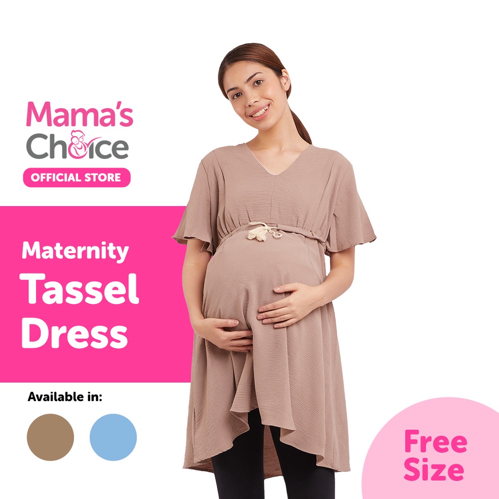 ภาพหน้าปกสินค้าMama's Choice ชุดคลุมท้องให้นม ชุดคนท้อง เสื้อให้นมลูก ไม่โป๊ มีซับใน - Tassel Dress