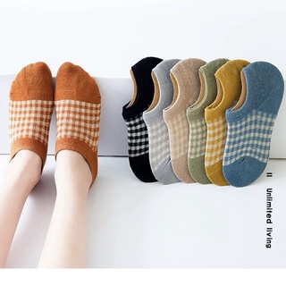 fashionproducts999 ถุงเท้าข้อเว้า ถุงเท้าแฟชั่นเกาหลี ลายตาราง แบบเซ็ต 5 คู่ใส่ได้ทั้ง ช/ญ