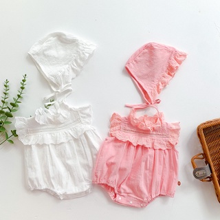 Baby Lacey Romper and Hat Set Newborn Girls Sleeveless Bodysuit Jumpsuit Summer Clothes