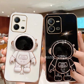 Luxury Astronaut Folding Holder Stand Case VIVO V25 5G V25e Y35 2022 เคส Candy Plating Phone Case Cute Cartoon Soft Case Back Cover เคสโทรศัพท์