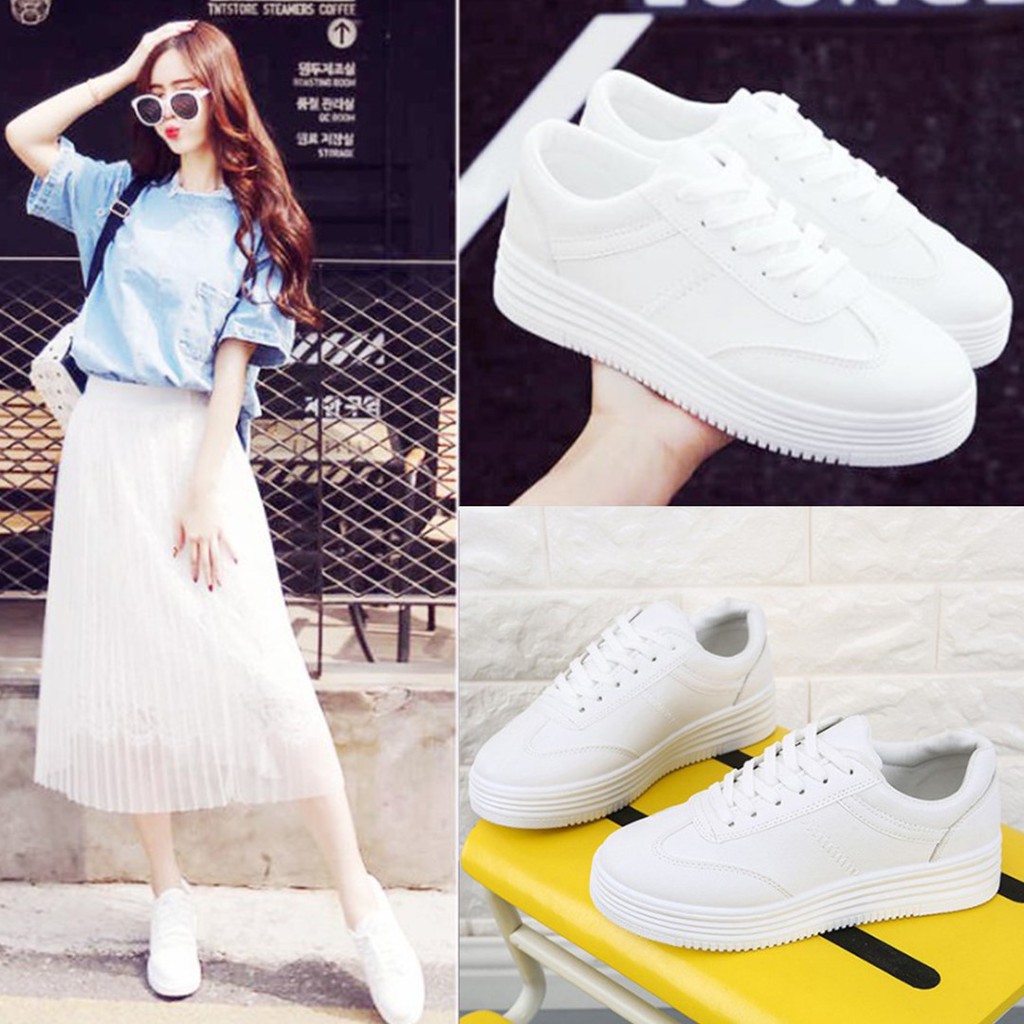 ภาพหน้าปกสินค้า𝑳𝒂𝒆𝒊 𝒃𝒂𝒈&𝒔𝒉𝒐𝒆𝒔 รองเท้าผ้าใบขาวล้วนเสริมส้น หนังนิ่ม ทรงน่ารัก แฟชั่นเกาหลี ใส่ได้ทุกแนว เบอร์ 35-40 จากร้าน laeibagshoes บน Shopee