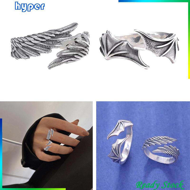 Vintage Angel Demon Wing Couples Rings Women Adjustable Size Punk ...