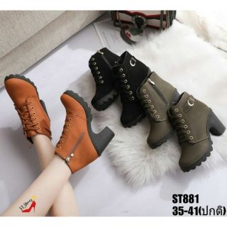 👢ส่งเร็วมีเก็บเงินปลายทาง รองเท้าบูทมาร์ตินข้อสั้นส้นสูง 3.5 นิ้ว สีดำ รองเท้าบูทผู้หญิง รองเท้าบูทข้อสั้น