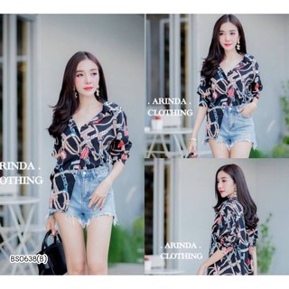 BS0638 เสื้อเชิ้ต ลายโซ่ มาใหม่ สวยสุดฮิต