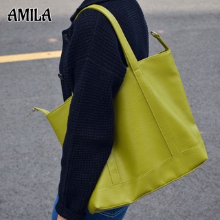 Amila กระเป๋าสะพายไหล่ลําลอง ความจุขนาดใหญ่ สีพื้น เรียบง่าย สําหรับสตรี