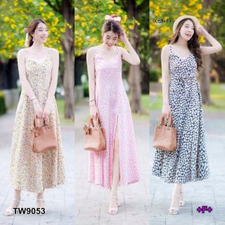 &lt;TW9053&gt;Maxi Dress แม็กซี่เดรสสายเดี่ยว 2 สาย ดีเทลแต่งไขว้หลัง