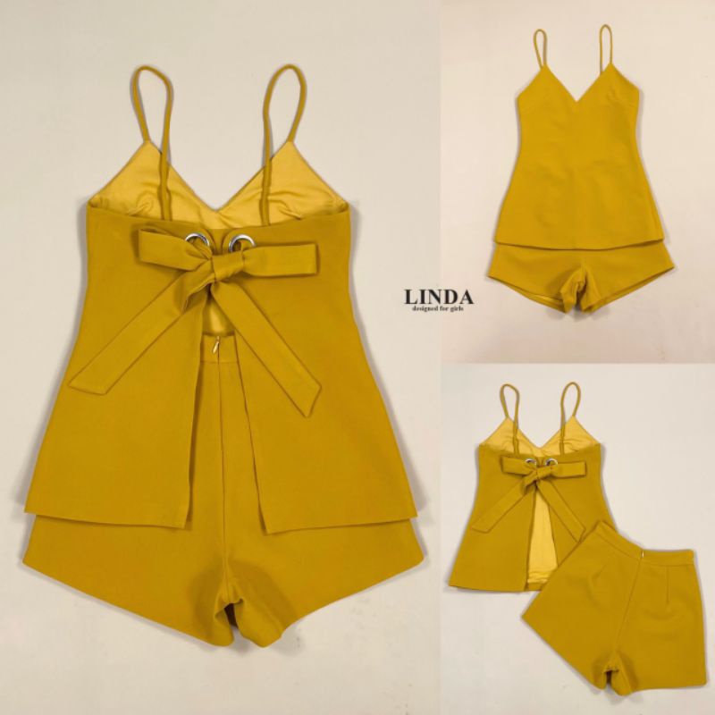 linda-set-เสื้อบวกกางเกงสีเหลืองมัสตาร์ด