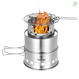 Ecogoing TOMSHOO Upgrade Camping Stove &amp; Backpacking Stove with Wood Ash Plate &amp; Foldable Handle , Portable Folding Windproof Wood Burning Stove Compact Stainless Steel Alcohol Stove Outdoor Camping Hiking Picnic BBQ