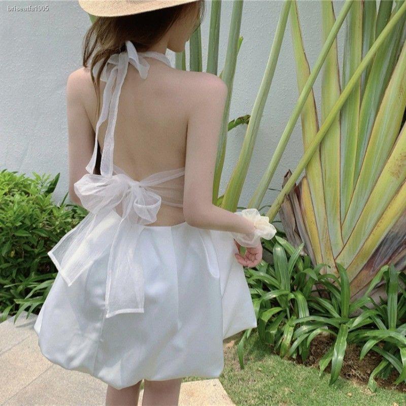 ฤดูร้อน-2021-ใหม่แฟชั่นตาข่ายโบว์เซ็กซี่-backless-เอวสายด้านบนชุดกระโปรงดอกไม้-female