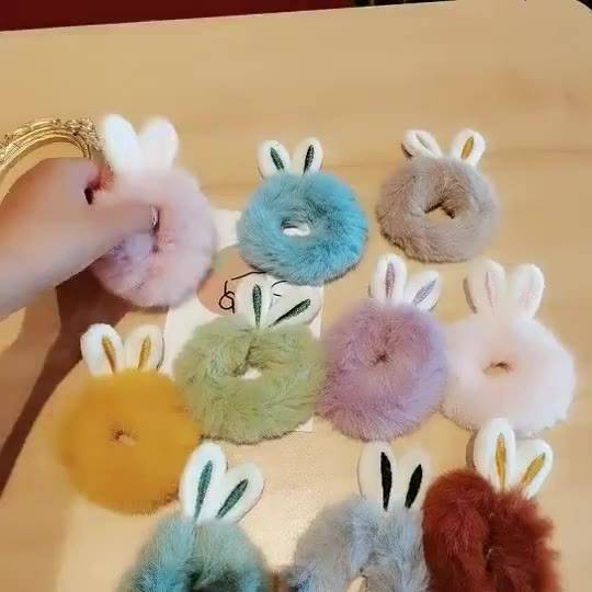ที่คาดผม-ผ้ากํามะหยี่ขนนิ่ม-รูปกระต่ายน่ารัก-สีแคนดี้
