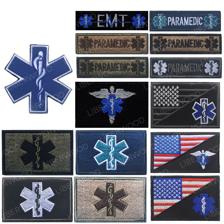ภาพหน้าปกสินค้าParamedic EMT Heartbeat EMS Star of Life USA flag Emergency Rescue PATCH SAR MED Medic Medical patch Badge Appliques จากร้าน ak47patch.th บน Shopee