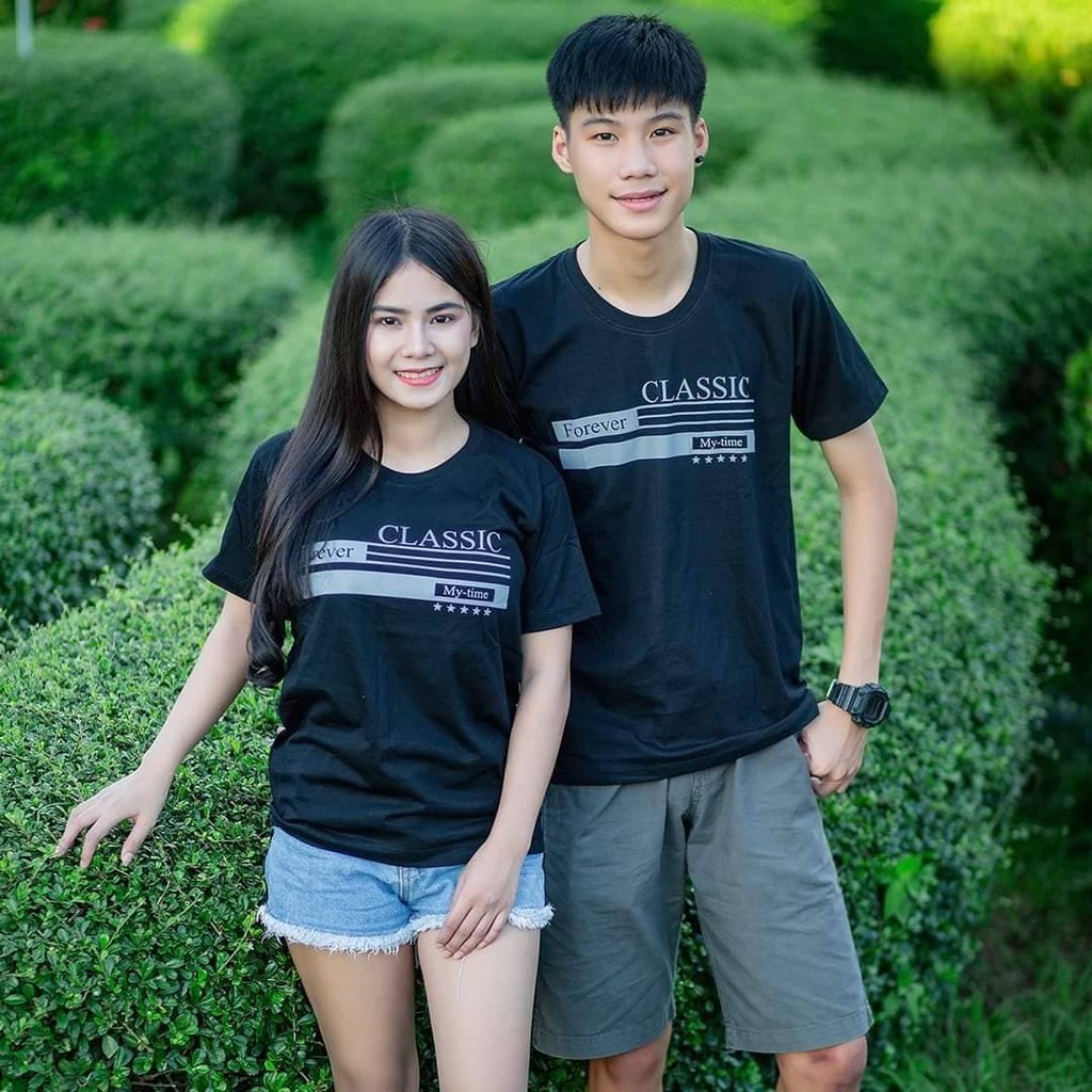 s-5xl-ผ้าฝ้าย-100-มีโค้ดส่วนลด-50-บาท-เสื้อยืด-คู่รัก-ชุดคู่-เสื้อเเฟชั่น-ชุดคู่รักสวยๆ-ขายเป็นตัว