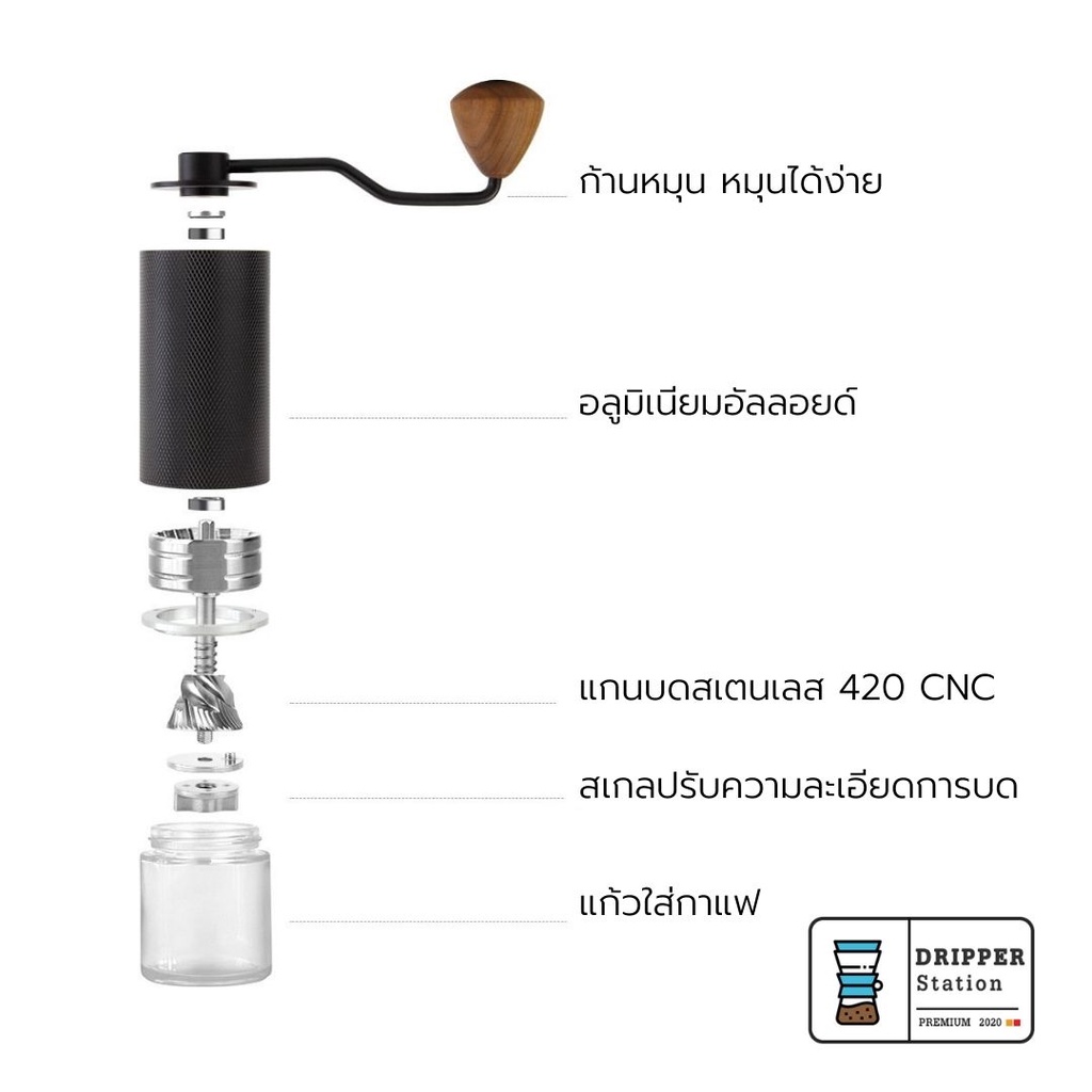 ที่บดกาแฟมือหมุน-เฟืองสเตนเลส420-ของแท้-งาน-cnc-บอดี้อลูมิเนียมอัลลอย-hand-coffee-grinder-รุ่น-dp-r02