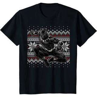 เสื้อยืดผ้าฝ้ายพรีเมี่ยม เสื้อยืดกันหนาว พิมพ์ลาย Marvel Black Panther Crouch Ugly Christmas