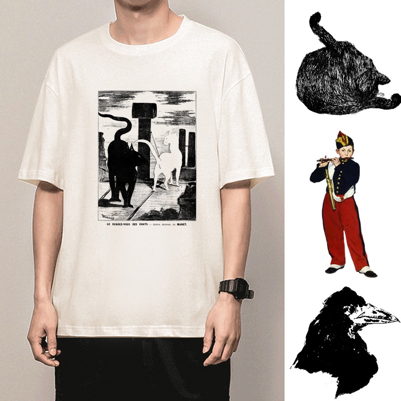 เสื้อยืดเกาหลี-extreme-สไตล์ผ้าฝ้าย-manai-เสื้อยืดภาพวาดสีน้ำมันการพิมพ์-impressionism-แขนสั้น-impressionist-world-ที่มี