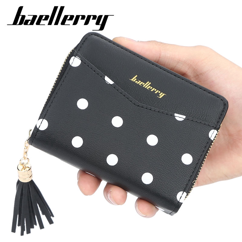 baellerry-กระเป๋าถือสุภาพสตรี-wallet-polka-dot-ลายสั้นสไตล์