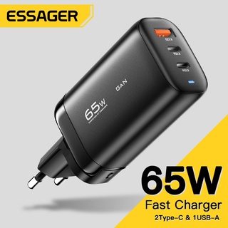 Essager GaN อุปกรณ์ชาร์จเร็ว 65W US EU UK QC 3.0 PD3.0 Type C สําหรับ Samsung Huawei แล็ปท็อป