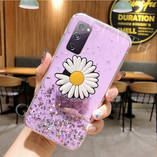 2020 New เคสโทรศัพท์ Samsung Galaxy S20 FE Fan Edition 5G Cover Fashion Bling Glitter Star Transparent Case With Daisy Folding Stand Holder Softcase เคส For Samsung S20FE Casing