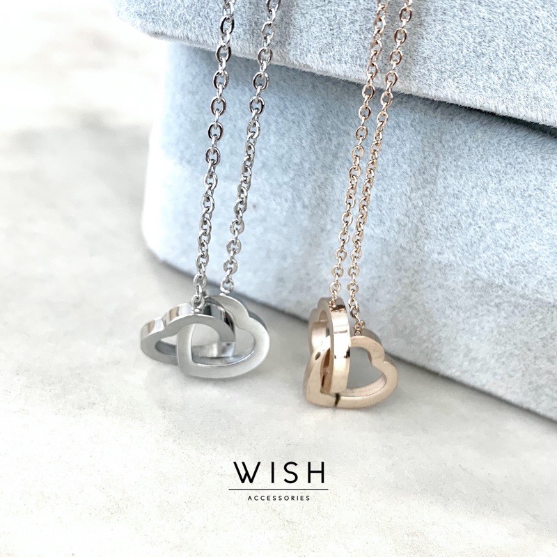 ภาพหน้าปกสินค้าWISH015 - Twin Heart Necklace (สร้อยคอเกรดพรีเมี่ยม ไม่ลอก ไม่ดำ ไม่แพ้)