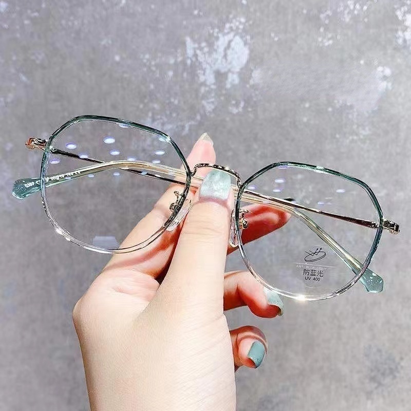 แว่นตาสายตาสั้น-แว่นสายตาสั้น-50-600-กรอบโลหะใส-ทรงวงรี-เบาพิเศษ-สีดํา-แฟชั่นสําหรับผู้หญิง-แว่นกลม