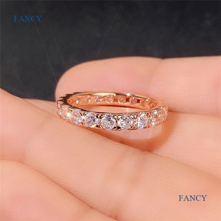 Fancy แหวน ทรงกลม เรียบง่าย มีสไตล์ สําหรับผู้หญิง ปูพื้นไมโคร ลูกบาศก์ เพทาย หิน การจัดระเบียบประจําวัน แหวนเด็กผู้หญิง