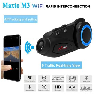 Maxto m3 1000m Waterproof Sony Camera Intercom เลนส์มุมกว้างกันน้ํา 1080p Camera 6 riders อินเตอร์คอมบลูทูธ fm