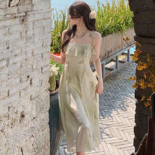 22521🔥Hot Sale /2022 new womens mid-length ruffle design sense niche skirt temperament suspender dress fairy style