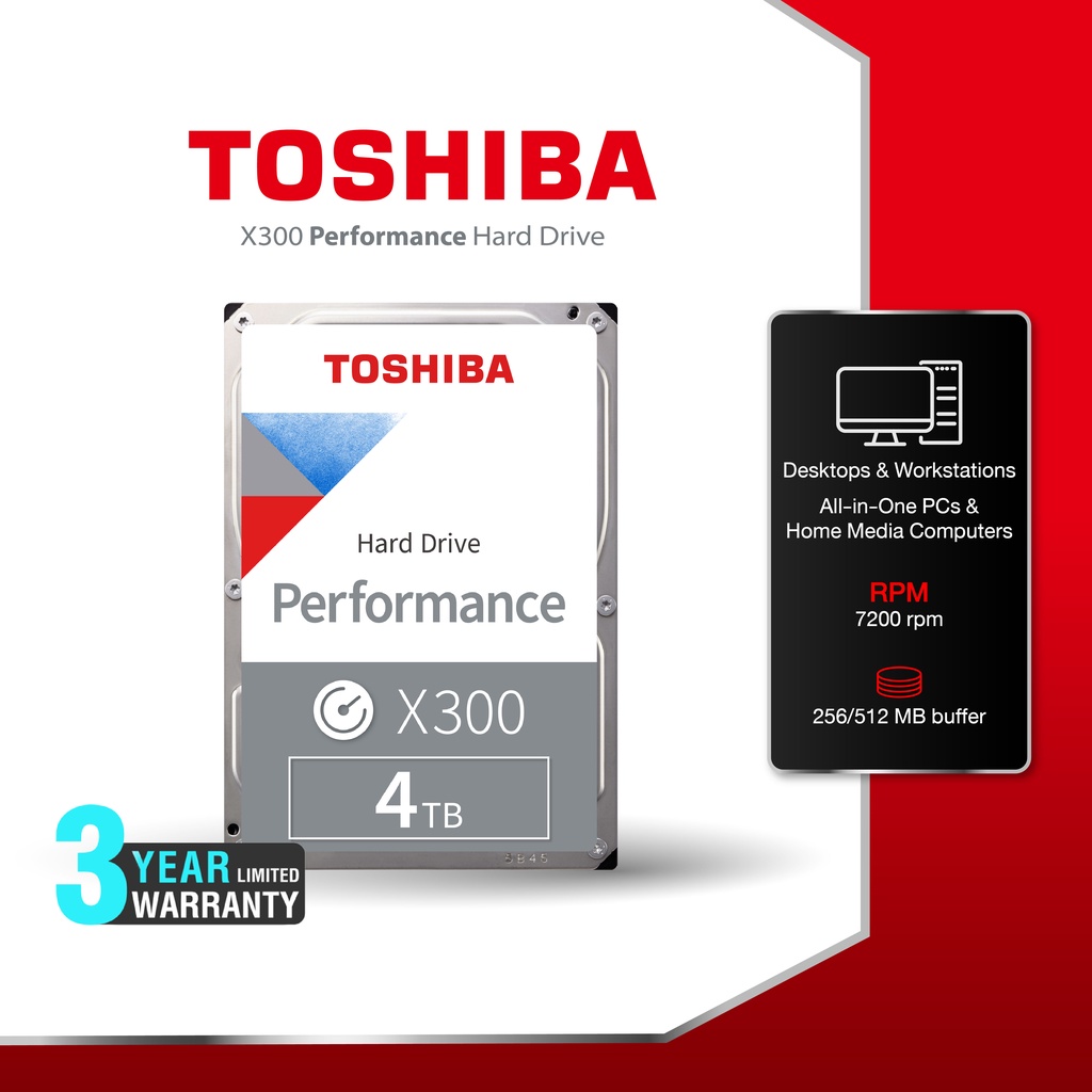 ภาพหน้าปกสินค้าToshiba PC HDD (4TB) 3.5" SATA 3.5 รุ่น (X300) HDWR440 :7200RPM C/B 128MB สายเล่นเกมส์ / Graphic Adobe etc. Internal Harddisk